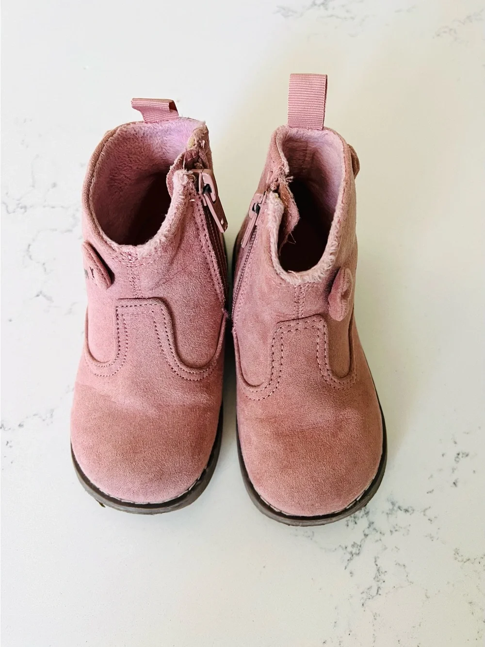 H&M Pink Suede Cat Face Ankle Boots Size 7.5 Toddler